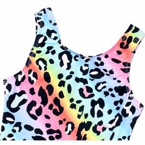 Vibrant Leopard Print Kids Dance Costume